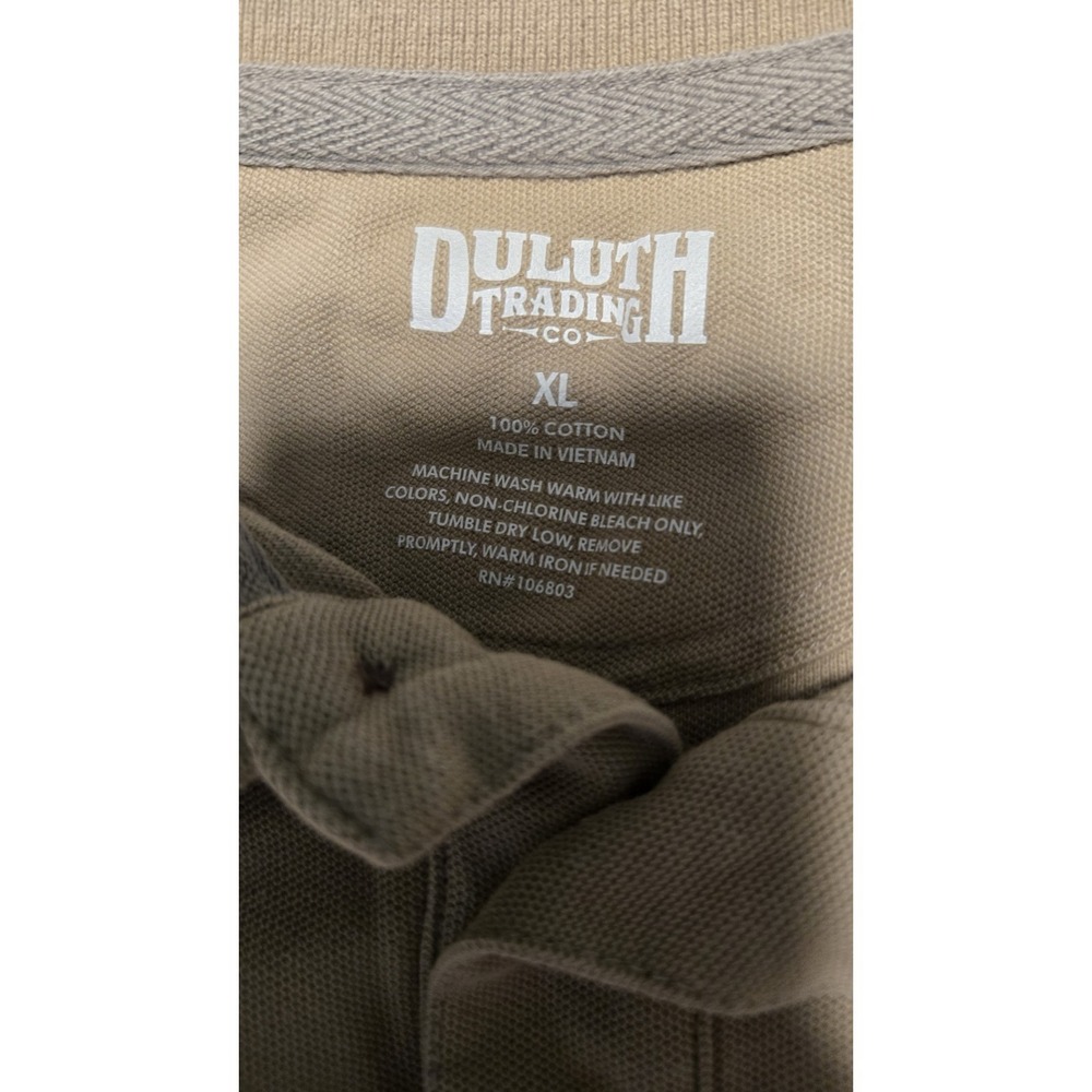 Duluth Trading Co Mens Long Sleeve Polo Shirt XL Tan Cotton Pocket Pin Hole - Picture 2 of 6